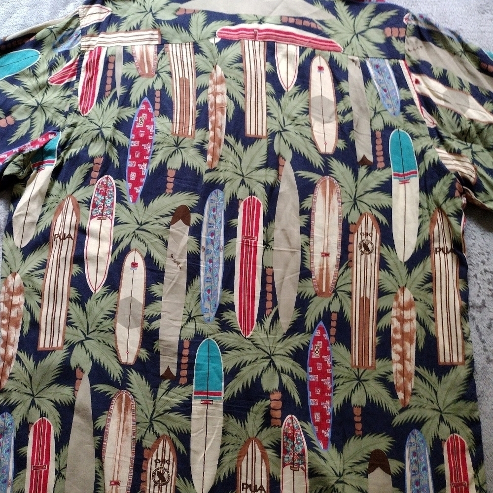 Reyn Spooner Shirt Mens M Hawaiian Longboards Chic Pua Surfboards Palm Trees - Picture 3 of 7